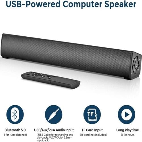 Portable home column Bluetooth 5.0 speaker with 3D surround sound TV computer speaker stereo bookshelf Aux/TF utility speaker