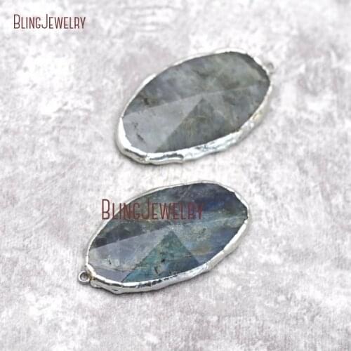 Solder Silver Labradorite Pendant Silver Dipped Pyramid Labradorite Charm 29x56mm PM29207