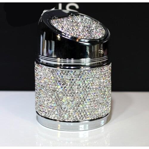 Luxury Crystal Rhinestones Car ashtray Cup Holder Metal with Diamond Auto Ashtrays Portable High Class Gifts For Women Girls