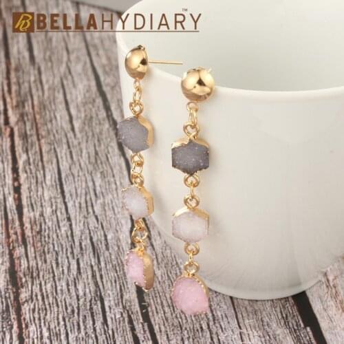 Bijoux Stone Druzy Resin Earrings Geometric Long Drop Earrings For Women Jewelry Statement Gifts For Women Accessories Brinco