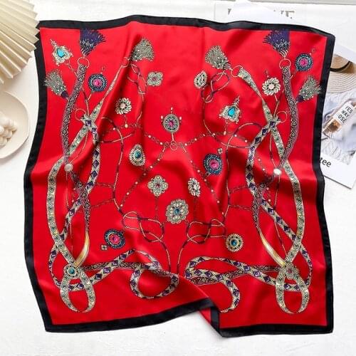 Red Scarf Women Luxury Brand Kerchief Neck 70cm Small Square Hair Bands Bag Silk Scarves Bandana for Ladies Headscarf