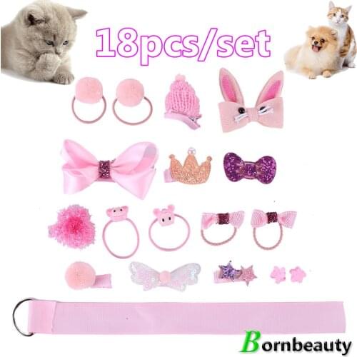 Pet Dog Grooming Accessories Chihuahua Bowknot Hairpins Cartoon Baby Headband Barrettes Headwear Yorkies Puppy Rubber Band 18pcs