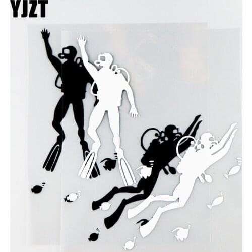 YJZT 14.7×18CM Cartoon Creative Submarine Diver Car Sticker Fun Personalized Vinyl Decal Black/Silver 20A-0032