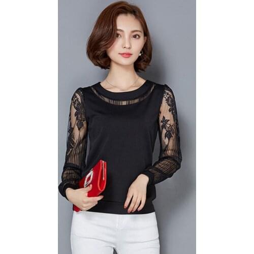 Embroidery Women Mesh Lace Blouses Shirts See Through Style Spring Autumn Long Sleeve Turtleneck Collar Blusas DD1880