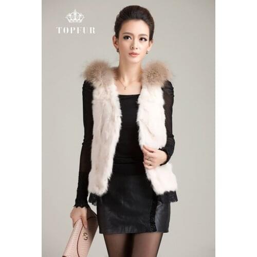 Free shipping genuine real natural rabbit fur vest with raccoon fur shoulder women short fashion coat jacket waistcoats