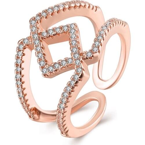 Lureme Creative Jewelry Rose Gold/Silver Plated with Cubic Zirconia Square Textured Open Ring for Women Party Jewelry (rg001717)