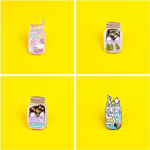 Travel Badge Landscape/Bottle Clothes Lapel Pin Metal Brooches Anime Decoration Jewelry Gift Accessories Icon On Clothes Brooch