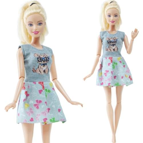 BJD BUS 1 Set Doll Dress bowknot Cute Dog Pattern Mini Gown Outfit Summer Daily Casual Wear Clothes for Barbie Doll Accessories