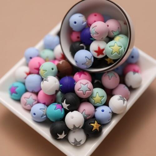 10 PCS Silicone Printed Round Beads Dropping Baby Teether Molars DIY Handmade Necklace No FPA Edible Silicone Baby Oral Care
