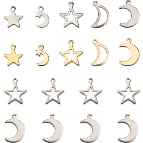 100-200Pcs Stainless Steel Little Star Moon Dangle Charms Pendants for DIY Earrings Necklace Bracelet Jewelry
