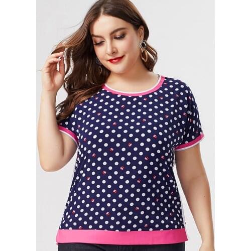 2020 Summer mom clothes Short sleeve Chiffon T-shirt fashion ladies Vintage elegant Plus Size Womens Polka dot Tops