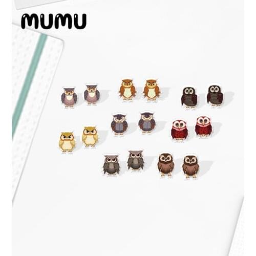 2020 New Vintage Owl Stud Earring Bird Art Acrylic Earrings Resin Epoxy Handmade Jewelry Gifts for Men
