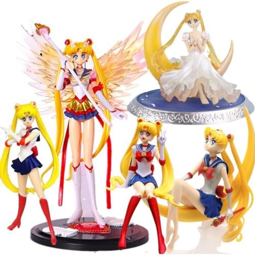 6 Styles Cartoon Anime Sailor Moon Tsukino Action Figure Wings Toy Doll Cake Decoration Collection Model Gift Toy For Children