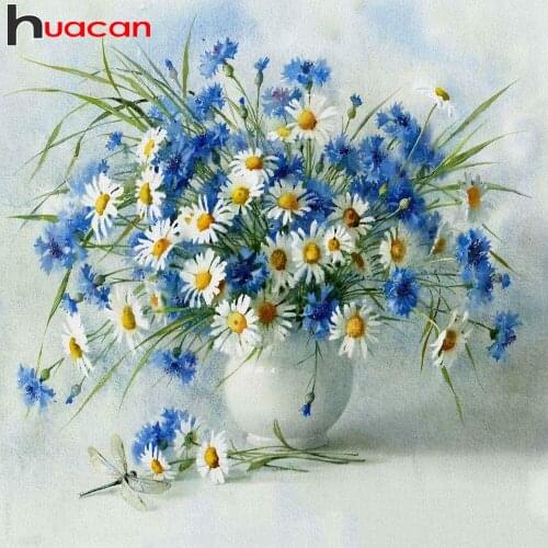 Huacan 5D Diamond Painting Cross Stitch Daisy Vase Diamond Mosaic Embroidery Flowers Gift Paintings For Interior Wall Art