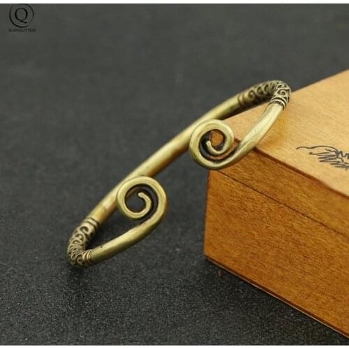 Handmade Pure Copper Chinese Super Hero Monkey King Hoop Bangle Antique Brass Sun Wu Kong Bracelet for Women Men Fashion Jewelry