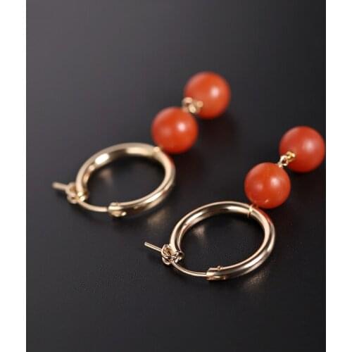 DAIMI Baoshan South Red Agate Earrings Womens Natural 14K Gold Injection Earrings Gift