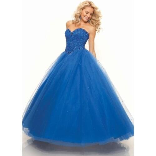 Long 2018 prom Party Gown Blue Tulle Floor Length Formal Sweetheart Beading Lace Up vestido de noiva bridesmaid dresses