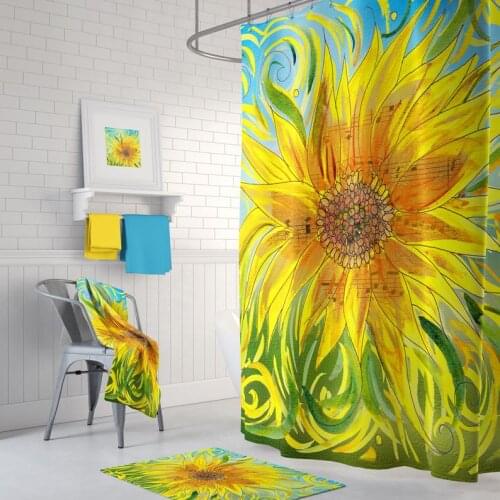 Sunflower Shower Curtain - Symphony design, happy floral fall designer shower curtains