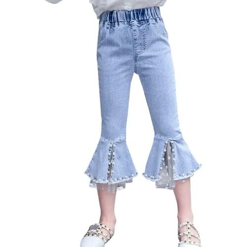 Jeans For Girl Pearls Kids Jeans Girls Casual Style Jeans Kids Summer Childrens Jeans Clothes 6 8 10 12 14
