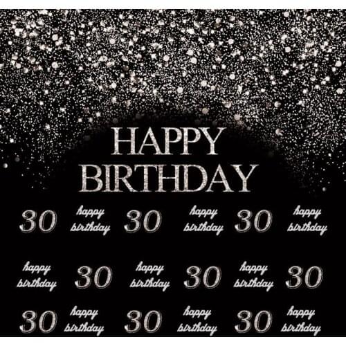Custom Adults Birthday Party Backdrop 30th 40th 60th White silver Dusts Decors Cake Table Black Background Scene Setter Banner