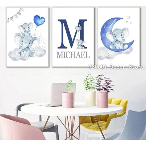 Blue Moon Balloon Cartoon Elephant Wall Art Canvas Painting Posters and Prints Pictures Home Living Room Decor (No Frame)