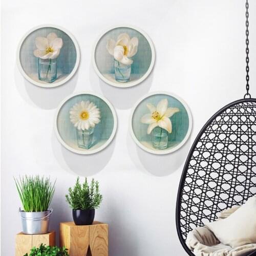HAOCHU Mediterranean Flower Round Decorative Wall Poster Modern Simple Living Room Restaurant Murals Bedroom Fresh Hanging Art