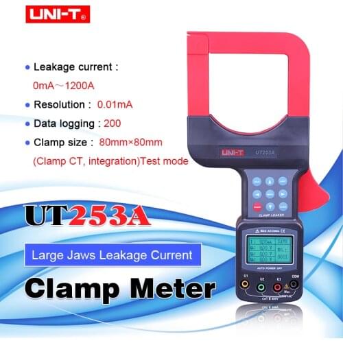 UNI-T UT253A Large Diameter Clamp Leakage Current Meter, 1200A Leak Clamp Meter Data Storage LCD Backlight RS-232 Data Transfer
