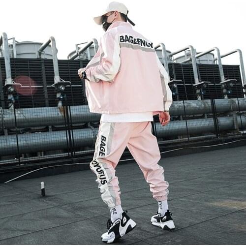 Hip Hop Coat & Long Pants Mens Clothing Streetwear 2021 Workwear Jacket Mens Jacket+Pants 2Pc Sets Baseball Loose Zipper