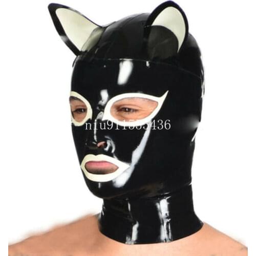 Latex Mask Rubber Unisex Hood Cosplay Cat woman Back Zipper Rubber Fetish Cosplay Mask Latex Headgear Customized XS-XXL