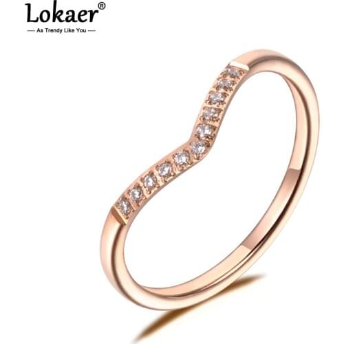 Lokaer Vintage V Letter Shape Wedding Rings With AAA CZ Clear Crystal Stone Unique Design Finger Ring Jewelry For Women R19050