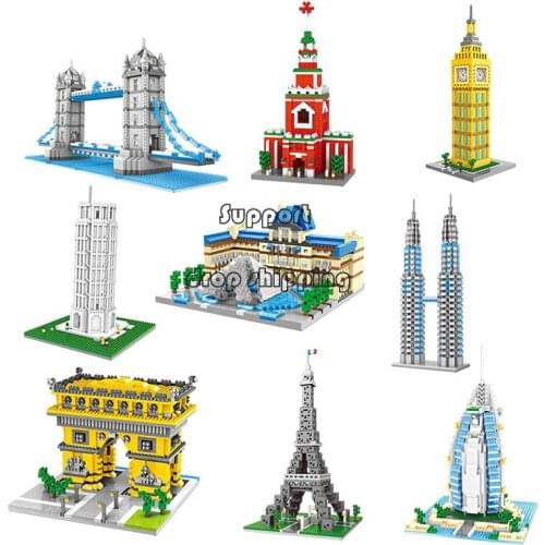 Mini Building Blocks World Famous City Architecture Model Educational Toys for Children Micro Bricks Diamond Cube Gifts No Box