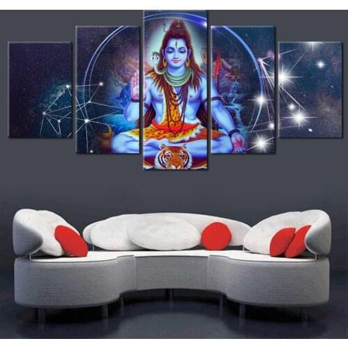 Canvas Poster Modular HD Prints Wall Art 5 Pcs Indian Religious Buddha Portrait Shiva Lord Painting Home Decor Pictures No Frame