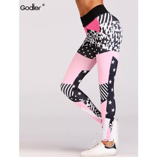 Godier 2020 New Quick-drying Star Print Leggings Fashion Ankle-Length Breathable Fitness Leggings
