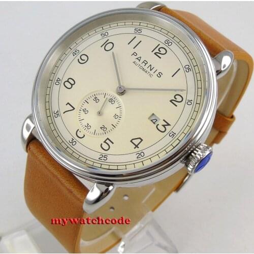 New arrive polished vintage mens watch 42mm Parnis beige dial white dila blue dial sea-gull Automatic Movement Mens Watch P1273