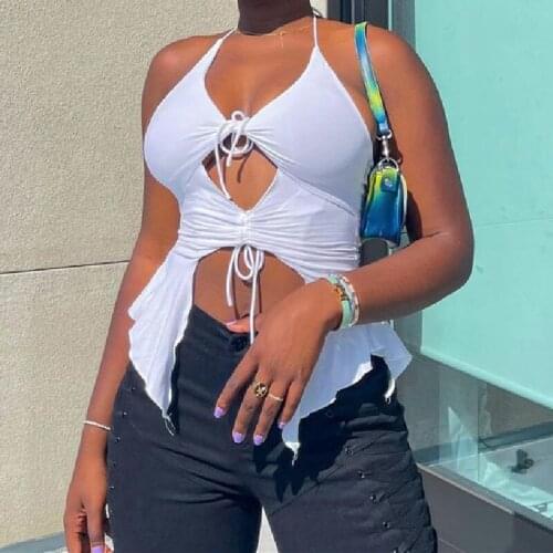 Solid Color Sexy Hollow Out Halter Tank Tops Wrapped Chest Slim Irregular Hem Female Ladies Chic Summer Daily Wear Vest