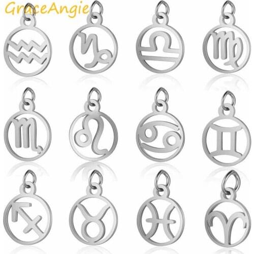 GraceAngie 5pcs Stainless Steel Charms Star Zodiac Sign 12 Constellation Pendant Necklace Fashion Bracelet Making DIY Accessory