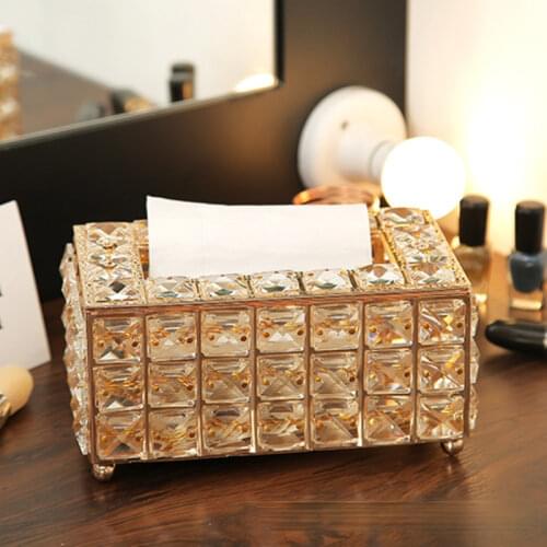 ZJH13 European Style Crystal Paper Towel Box Living Room Creative Light Luxury High-grade Ornaments Desktop Storage Tissue Box