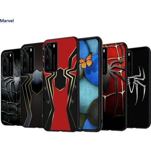Silicone Black Cover Spider Man Logo For Huawei P50 P40 P30 P20 Pro P10 P9 Lite E Plus 2016 Black TPU Phone Case