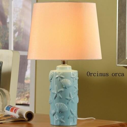 Mediterranean creative blue table lamp childrens room boy bedroom bedside lamp modern minimalist shell ceramic lamp