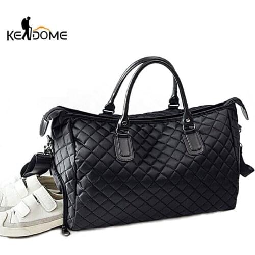Diamond Lattice Gym Shoe Bags Sport Bag for Women Fitness Over the Shoulder Travel Luggage Bag Handbags Male Nylon Black XA745WD