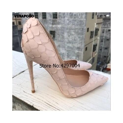 2019 New Brand Sexy Women Pumps Beige Snake Printed High Heels Pointed Toe High Heel Party Dress Wedding Shoes Woman Size 35-43