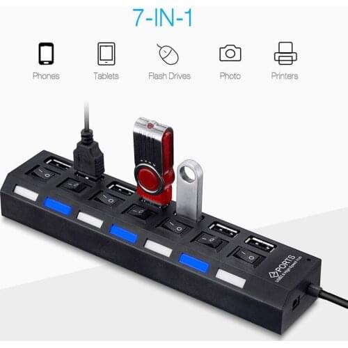 USB 2.0 Hub Multi USB Splitter Power Adapter 4/7 Port Mouse Keyboard U Disk Card Reader Printer Expander With Switch For PC