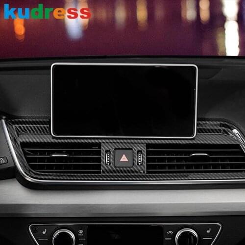 Car Interior Front Center Air Vent Cover Trim For Audi Q5 2018 2019 2020 Carbon Fiber Middle AC Outlet Frame Trims Stickers LHD