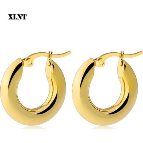 XLNT New 2 color classic 316L stainless steel popular earrings solid weight smooth 20-25mm earrings fine polished smooth