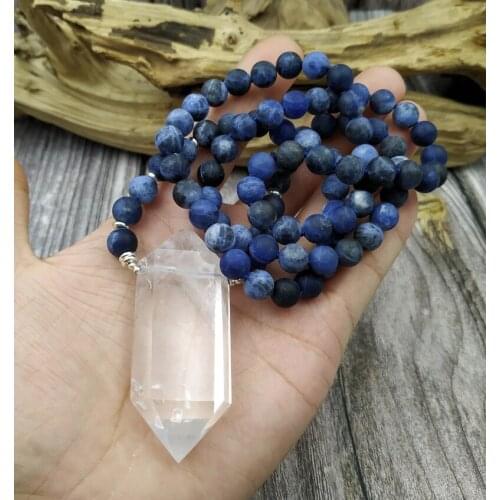 YA4030 Natural Quartz Point Sodalite Beads Handmade Necklace