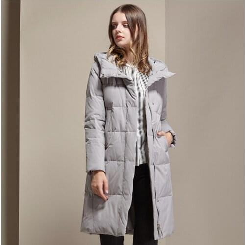 Female blue clothes Women Ultra Light grey Duck Down Jacket Long Winter Puffer Coat with Hood Slim Parka Outerwear lady coats