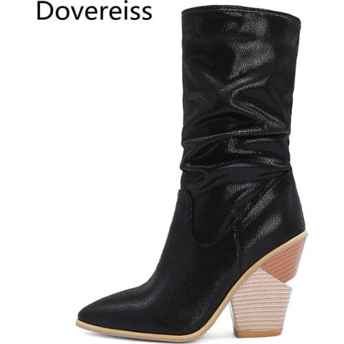 Dovereiss Fashion Womens Shoes Winter Sexy Elegant sexy Concise brown Slip on Strange style heels Mature Knee high boots 47 48