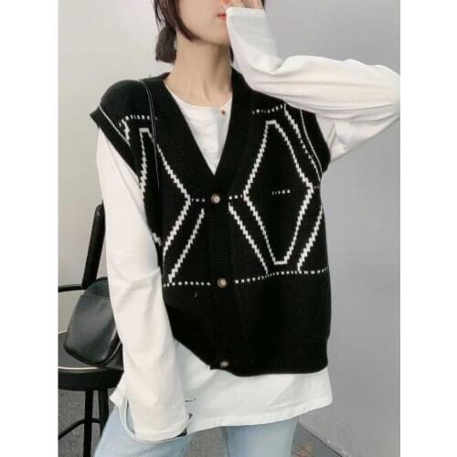 2021 Female Fashion Knitted Vest Women Casual Pullover Sweater Spring Autumn Sleeveless V-Neck Tops Ladies Simple Outwear H1144
