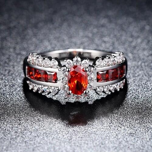 Red Crystal Wedding Rings Cubic Zirconia Finger Rings Engagement Ring Jewelry For Women