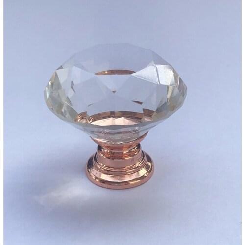 1PC Crystal Glass Furniture Handle Crystal Zinc Alloy Rose Gold Cabinet Handle and Knobs Kitchen Dressing Table Hardware